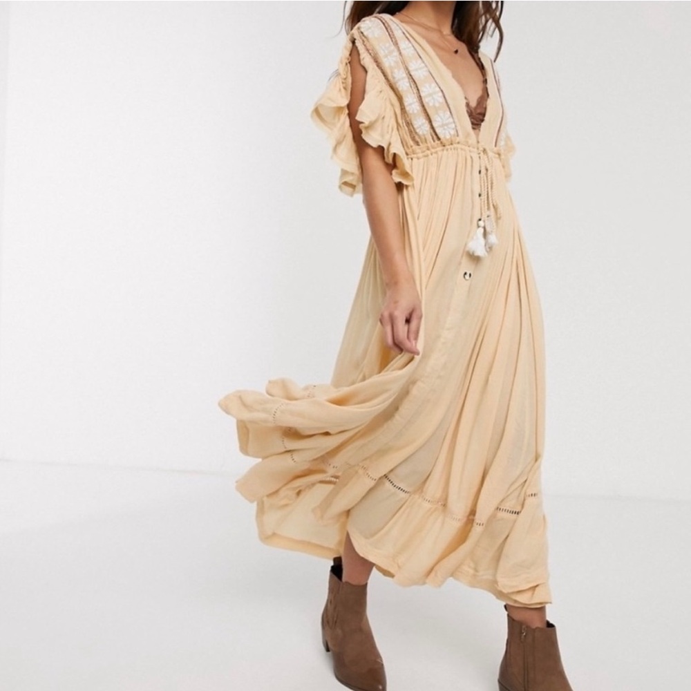 Free People Bali Will Wait for You Embroidered Midi Boho Dress
